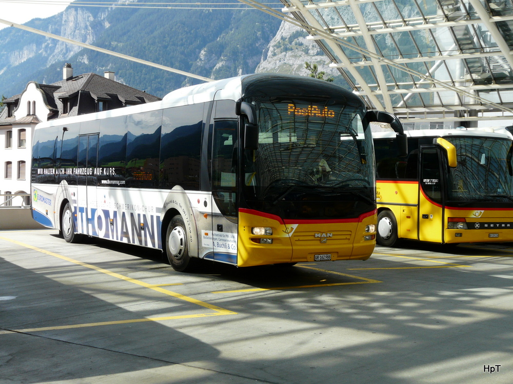 Postauto - MAN Lion`s Regio  GR 162988 bei den Postauto Haltestellen in Chur am 18.09.2012