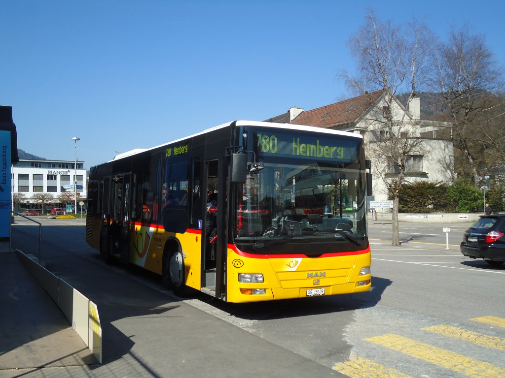 Postautobetriebe unteres Toggenburg, Ltisburg - SG 15'109 - MAN am 23. Mrz 2011 beim Bahnhof Wattwil