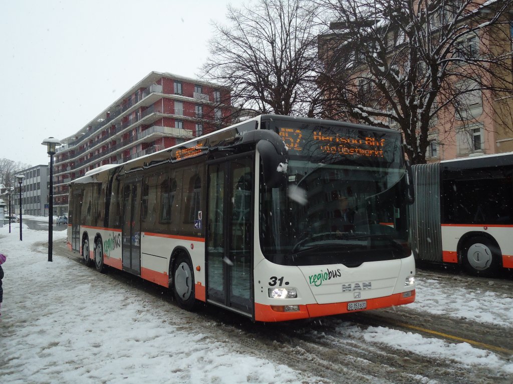 Regiobus, Gossau - Nr. 31/SG 353'631 - MAN am 15. Februar 2012 beim Bahnhof Gossau