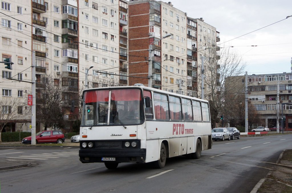 Rumänien / Bus Arad: Ikarus von PITO TRANS S.R.L. ARAD, aufgenommen im Januar 2012 im Stadtgebiet von Arad.