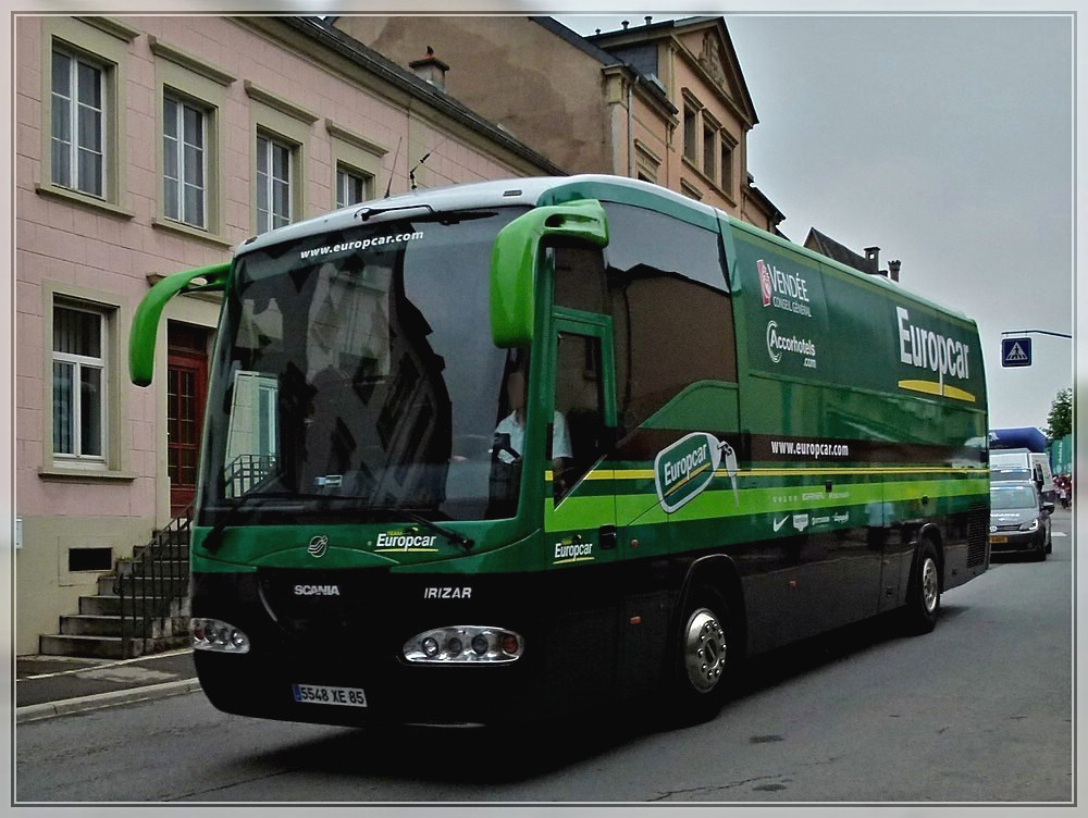 Scnia Irizar Mannschaftsbus des Rennfahrerteams  EUROPCAR , aufgenommen in den Strassen von Mersch am 05.06.2011.