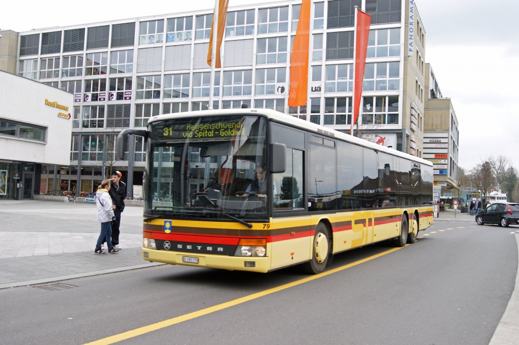 Setra Bus BE 285779 auf der Linie 31 am Bahnhof Thun. Die Aufnahme stammt vom 12.04.2010.