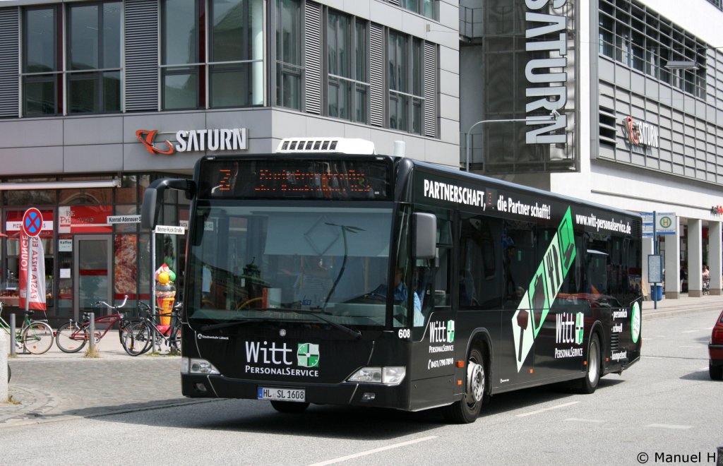 SL 608 (HL SL 1608).
Der Bus wirbt fr Witt.
Lbeck HBF, 1.7.2010.