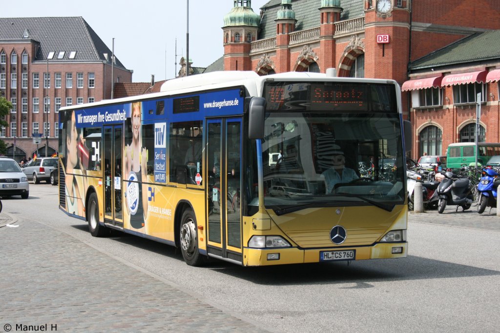 SL 760 (HL CS 760) am HBF Lbeck, 1.7.2010.
Der Bus macht Werbung fr Draegerhanse.
