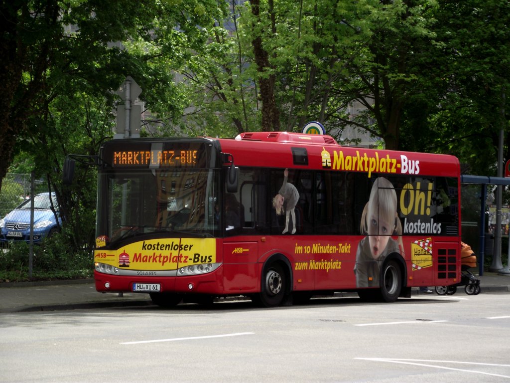 Solaris Urbino 8,9 als Marktplatz Bus steht am 14.05.13 in Hanau 