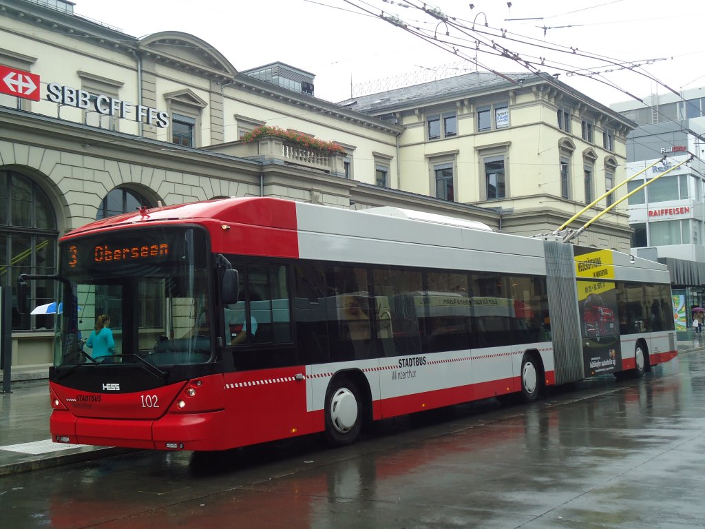 SW Winterthur - Nr. 102 - Hess/Hess Gelenktrolleybus am 12. September 2012 beim Hauptbahnhof Winterthur