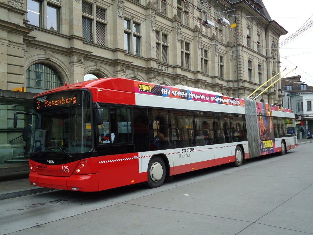 SW Winterthur - Nr. 105 - Hess/Hess Gelenktrolleybus am 24. Oktober 2012 beim Hauptbahnhof Winterthur
