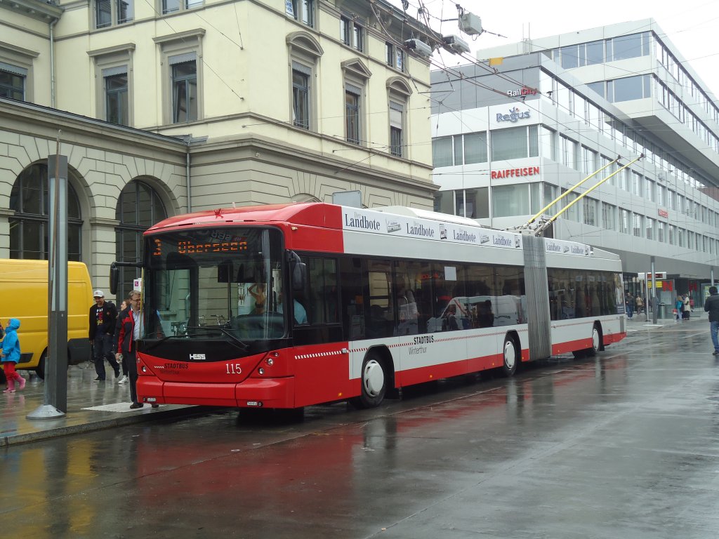 SW Winterthur - Nr. 115 - Hess/Hess Gelenktrolleybus am 12. September 2012 beim Hauptbahnhof Winterthur