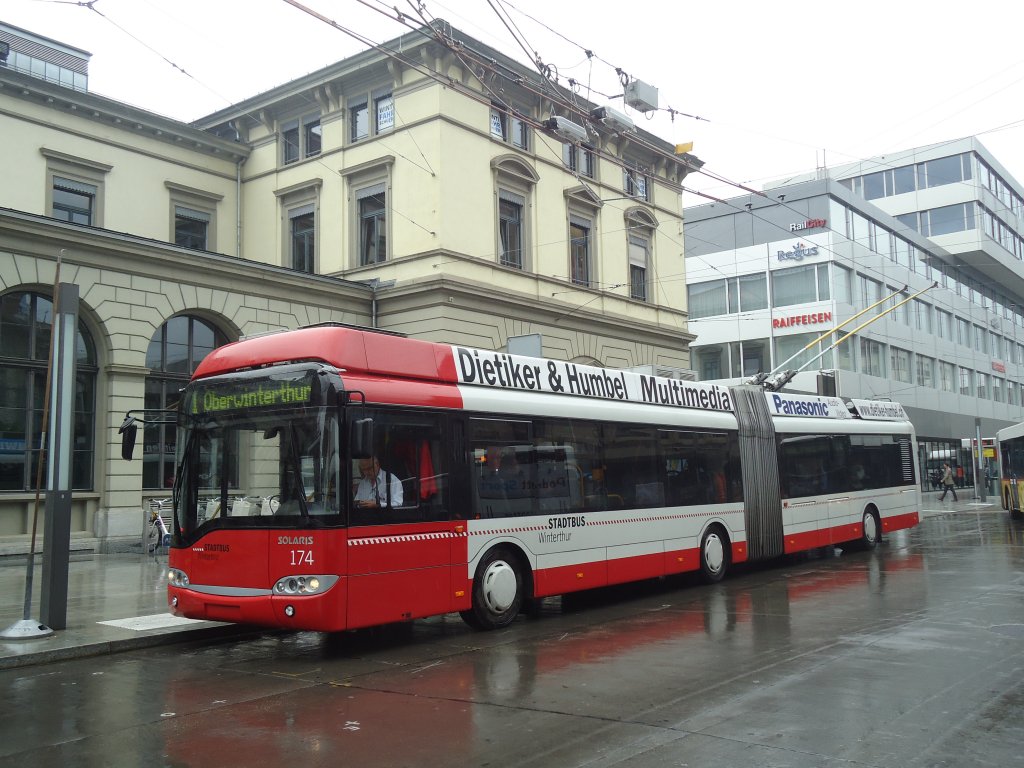 SW Winterthur - Nr. 174 - Solaris Gelenktrolleybus am 12. September 2012 beim Hauptbahnhof Winterthur