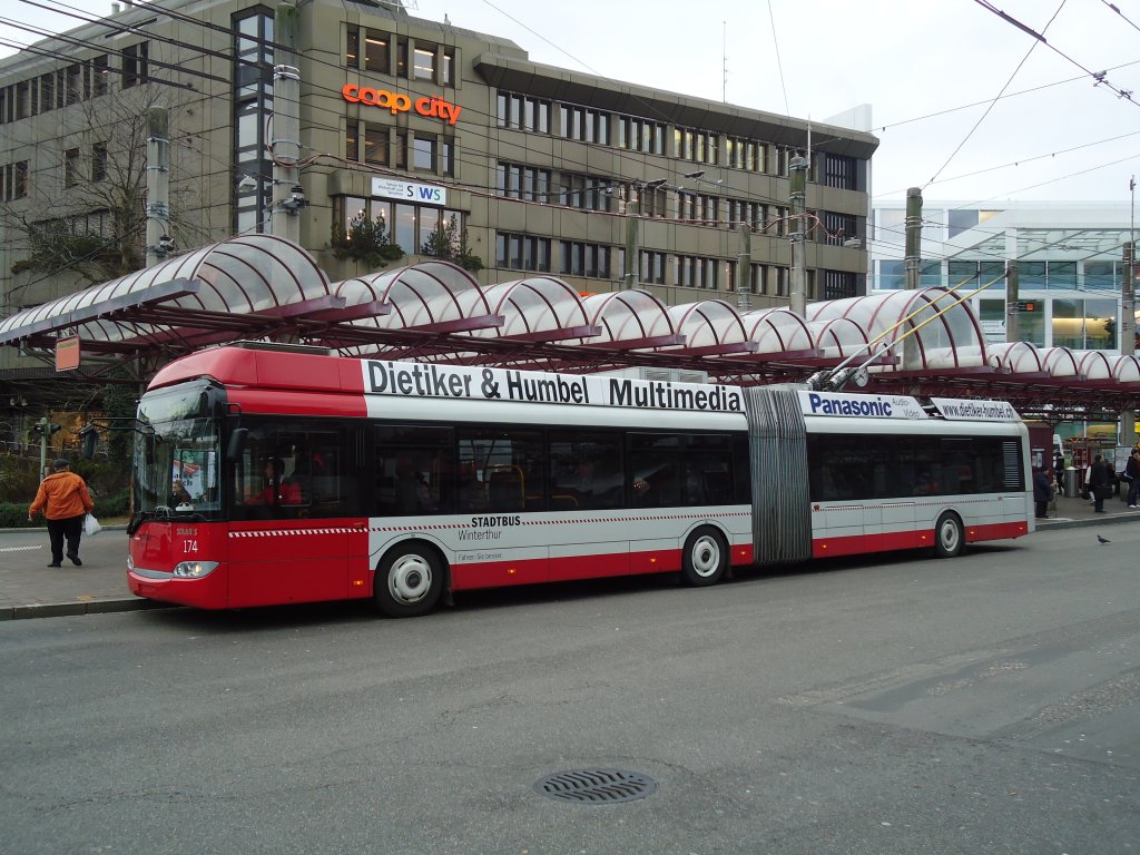 SW Winterthur Nr. 174 Solaris Gelenktrolleybus am 17. November 2010 Winterthur, Hauptbahnhof