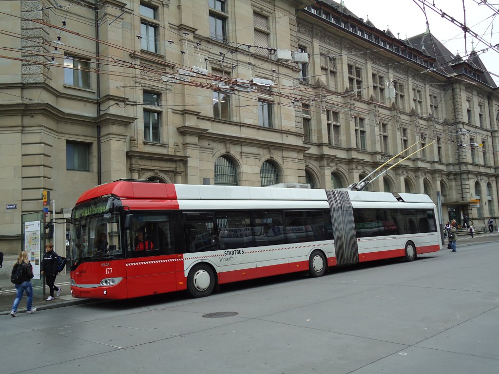 SW Winterthur - Nr. 177 - Solaris Gelenktrolleybus am 24. Oktober 2012 beim Hauptbahnhof Winterthur