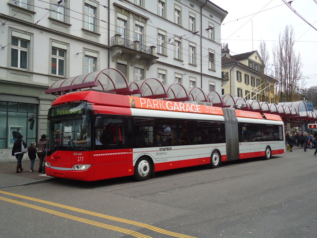 SW Winterthur Nr. 177 Solaris Gelenktrolleybus am 17. November 2010 Winterthur, Hauptbahnhof