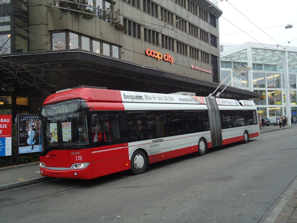 SW Winterthur - Nr. 178 - Solaris Gelenktrolleybus am 24. November 2011 in Winterthur, Hauptbahnhof