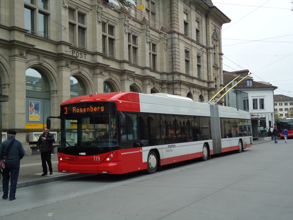 SW Wisnterthur - Nr. 119 - Hess/Hess Gelenktrolleybus am 24. Oktober 2012 beim Hauptbahnhof Winterthur