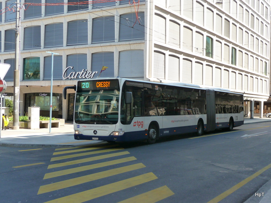 TG - Mercedes Citaro Nr.116 GE 960500 unterwegs auf der Linie 20 in der Stadt Genf am 11.04.2010