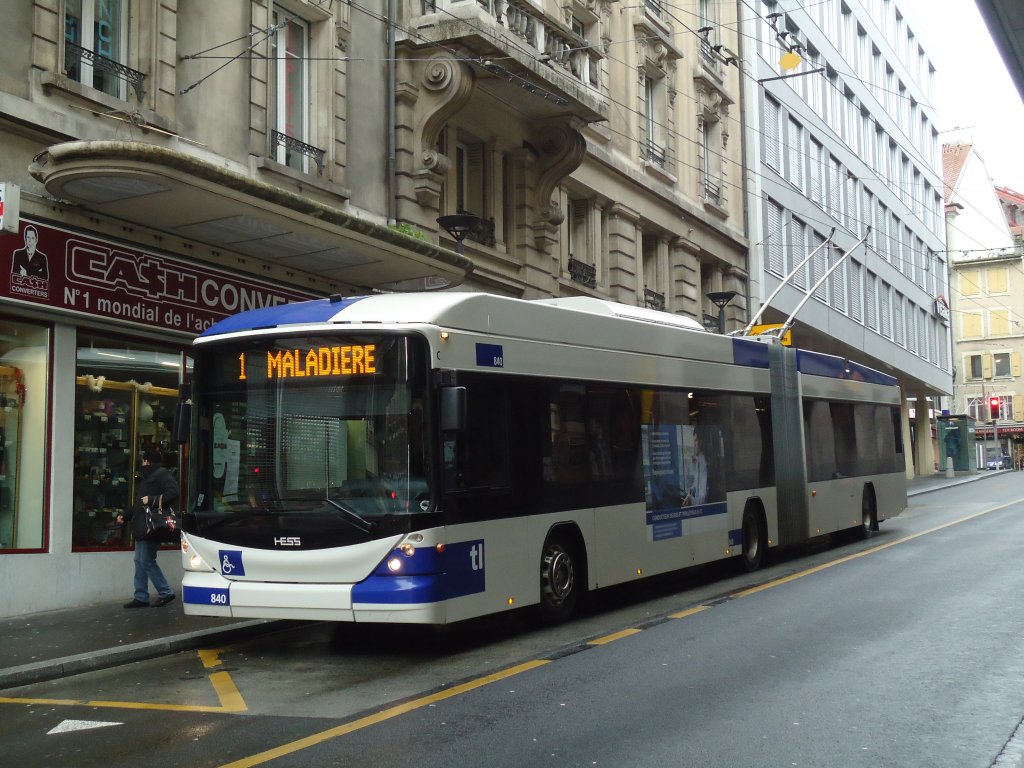 TL Lausanne - Nr. 840 - Hess/Hess Gelenktrolleybus am 18. Dezember 2011 in Lausanne, Bel-Air