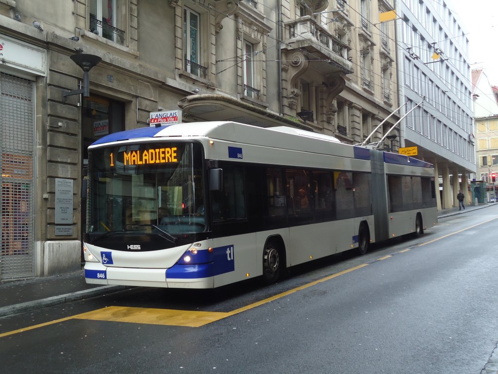 TL Lausanne - Nr. 846 - Hess/Hess Gelenktrolleybus am 18. Dezember 2011 in Lausanne, Bel-Air