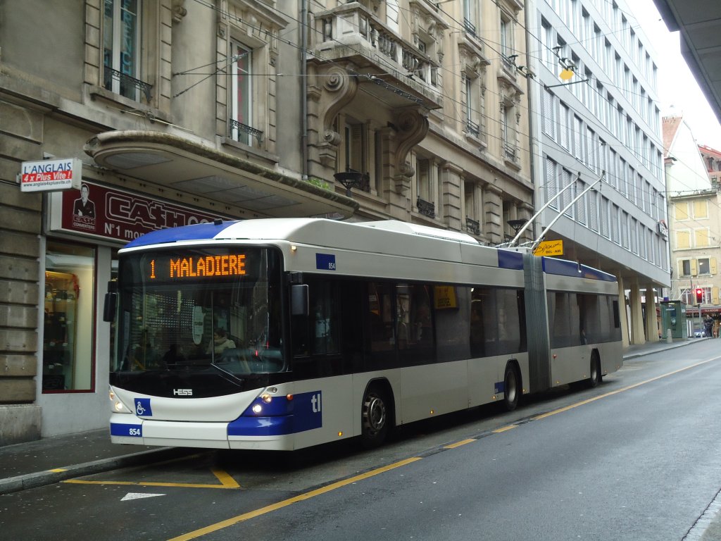 TL Lausanne - Nr. 854 - Hess/Hess Gelenktrolleybus am 18. Dezember 2011 in Lausanne, Bel-Air