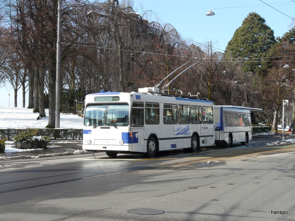tl - NAW Trolleybus Nr.773 mit Anhnger unterwegs auf der Linie 9 in der Stadt Lausanne am 16.02.2013