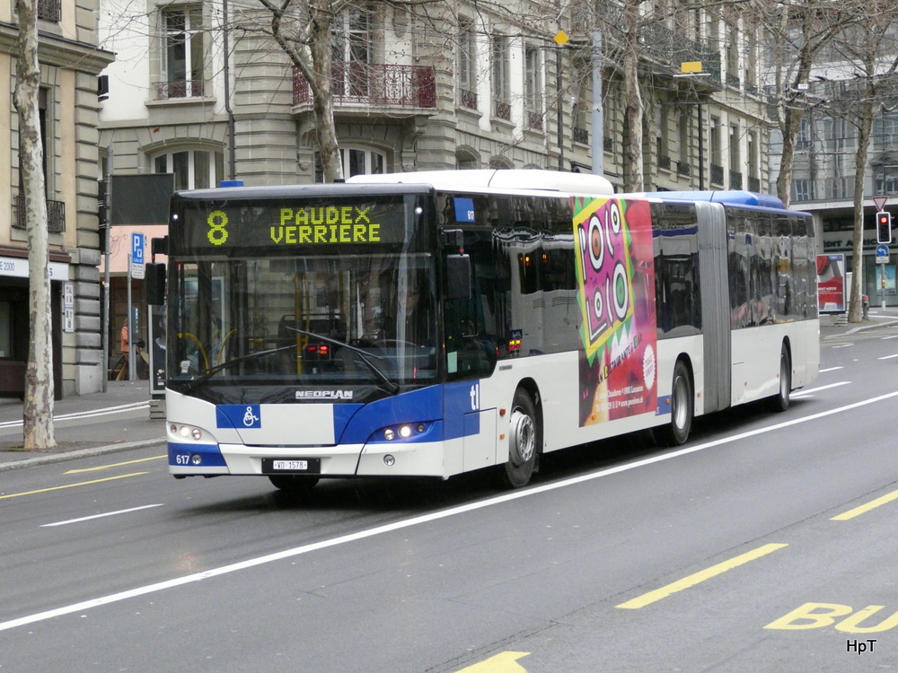 TL - Neoplan Nr.617 VD 1578 unterwegs auf der Linie 2 in der Stadt Lausanne am 27.03.2010