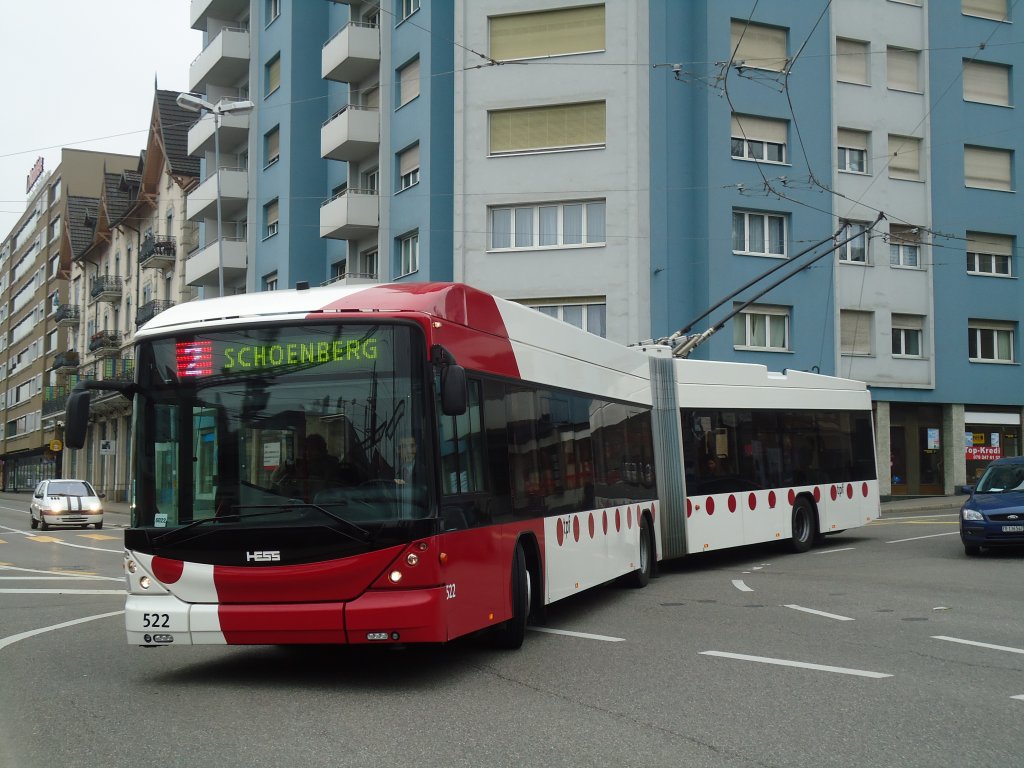 TPF Fribourg - Nr. 522 - Hess/Hess Gelenktrolleybus am 7. Mrz 2011 in Fribourg, Avenue Beauregard