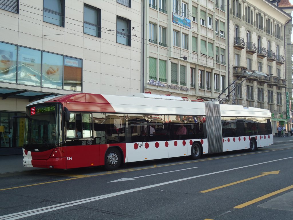 TPF Fribourg - Nr. 524 - Hess/Hess Gelenktrolleybus am 19. August 2012 beim Bahnhof Fribourg