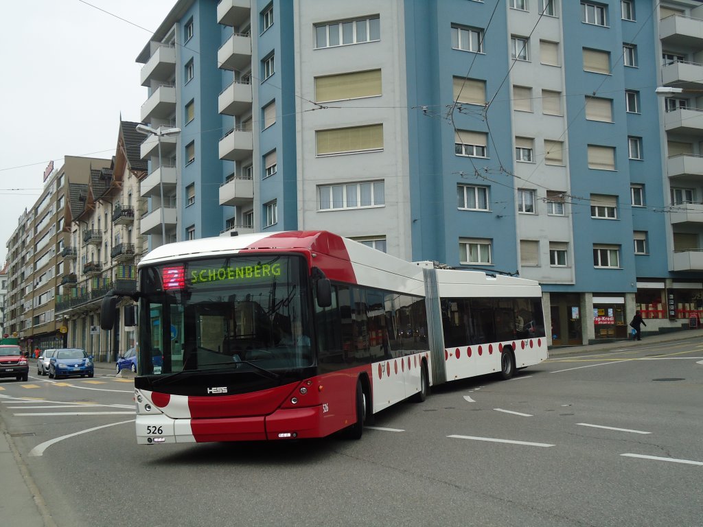 TPF Fribourg - Nr. 526 - Hess/Hess Gelenktrolleybus am 7. Mrz 2011 in Fribourg, Avenue Beauregard