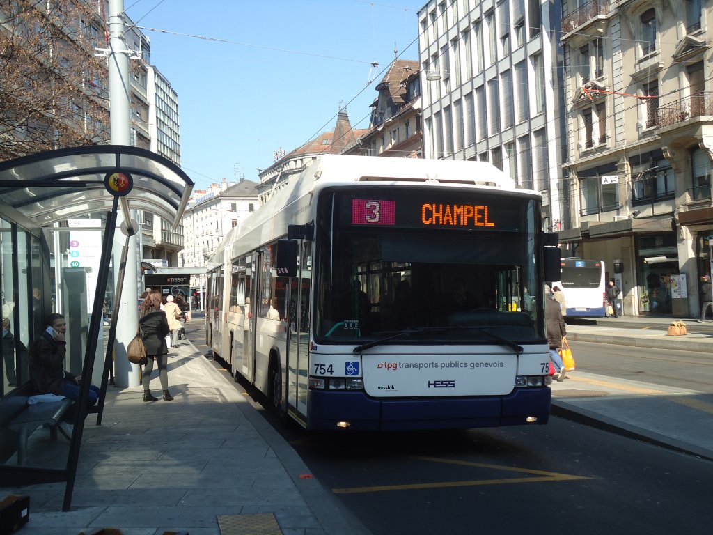 TPG Genve - Nr. 754 - Hess/Hess Gelenktrolleybus am 9. Mrz 2012 in Genve, Coutance