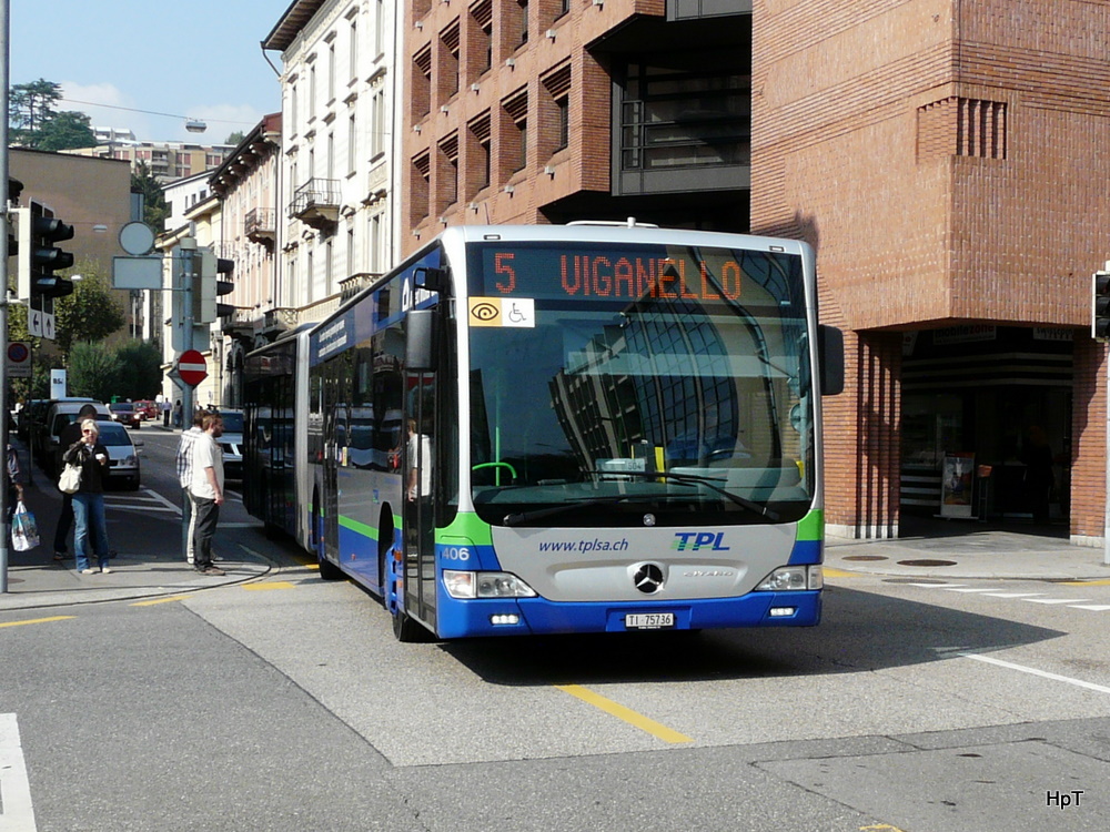 TPL - Mercedes Citaro Nr.406  TI 75736 unterwegs in der Stadt Lugano am 30.09.2011