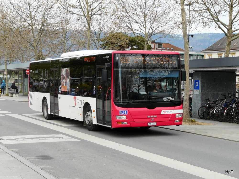 travys - MAN Lion`s City  VD  1282 unterwegs auf der Linie 602 in Yverdon les Bains am 25.04.2012