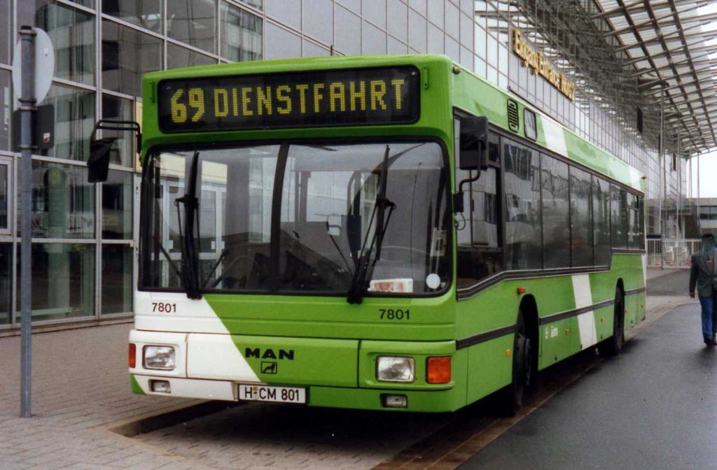 stra 7801,ein MAN NL202, aufgenommen im September 1996 auf dem Messeglnde in Hannover.
