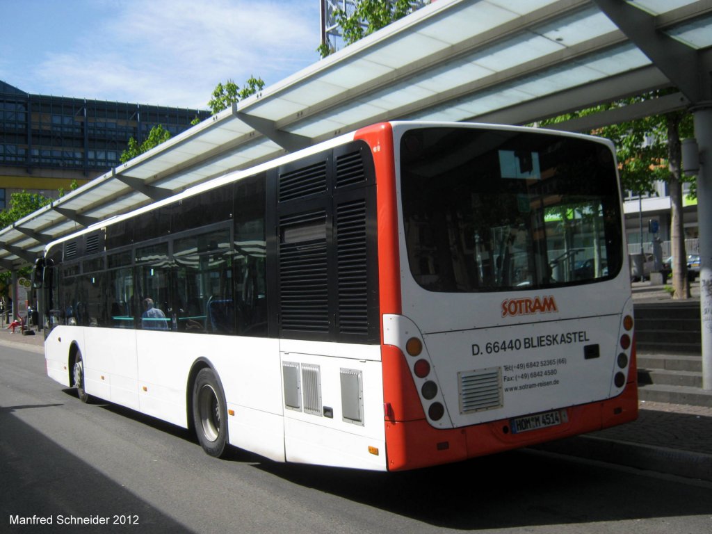 Van Hool Bus der Firma Sotram aus Blieskastel im Saarland. Das Bild habe ich im April 2012 am Saarbrcker Hauptbahnhof gemacht.