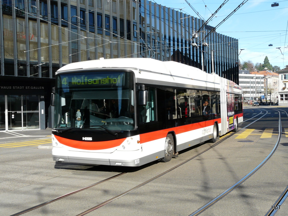 VB St.Gallen - Hess-Swisstrolley BGT-N2C Nr.173 unterwegs in St.Gallen am 14.11.2010