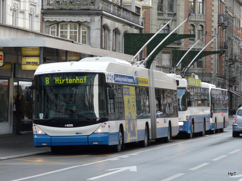 VBL - Hess BGT-N2C Swisstrolleybus Nr.214 unterwegs auf der Linie 8 in Luzern am 08.01.2011