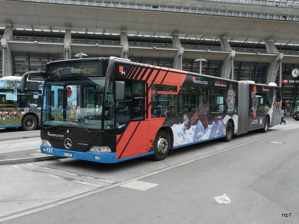 VBL - Mercedes Citaro  Nr.131  LU  15015 bei den Haltestellen vor dem Bahnhof Luzern am 11.06.2013