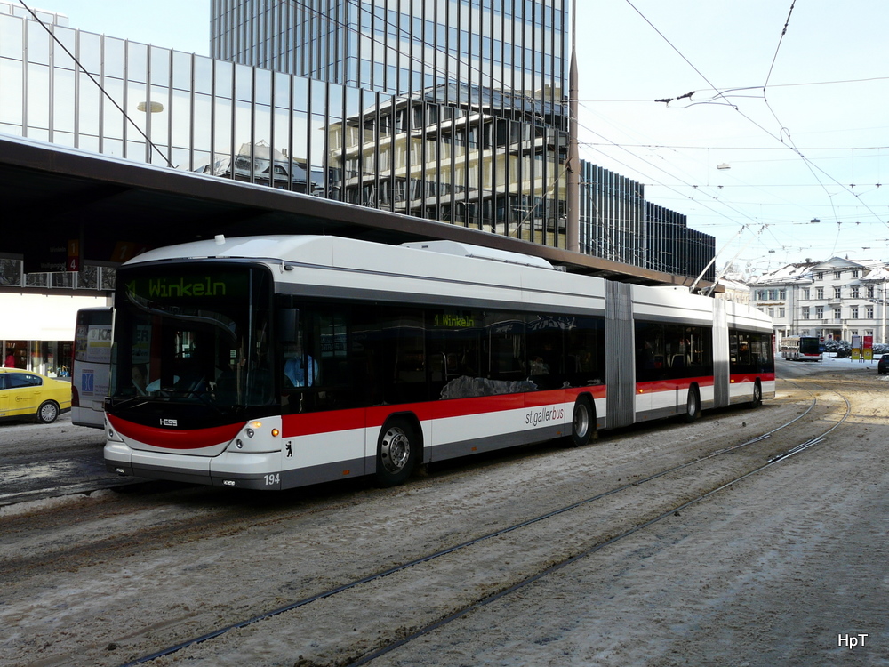 VBSG - Hess-Swisstrolley BGGT-N2C Nr.194 unterwegs auf der Linie 1 in St.Gallen am 27.12.2010