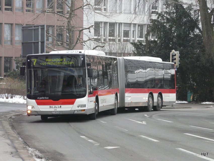VBSG - MAN Lion`s City Nr.299 SG 198299 unterwegs auf der Linie 7 in der Stadt St.Gallen am 10.01.2010