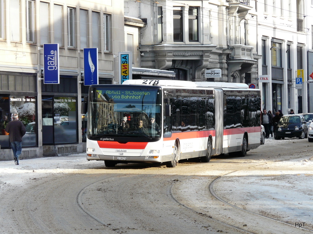 VBSG - MAN Lion`s City Nr.278 SG 198278 unterwegs auf der Linie 7 in St.Gallen am 27.12.2010