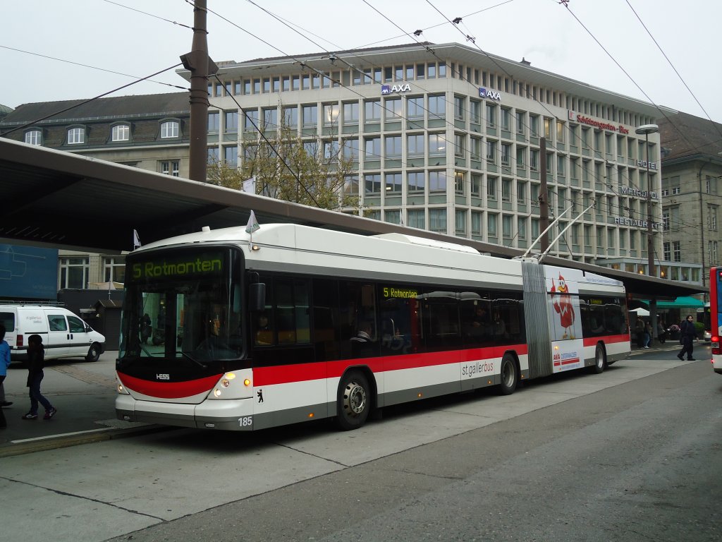 VBSG St. Gallen Nr. 185 Hess/Hess Gelenktrolleybus am 13. Oktober 2010 St. Gallen, Bahnhof