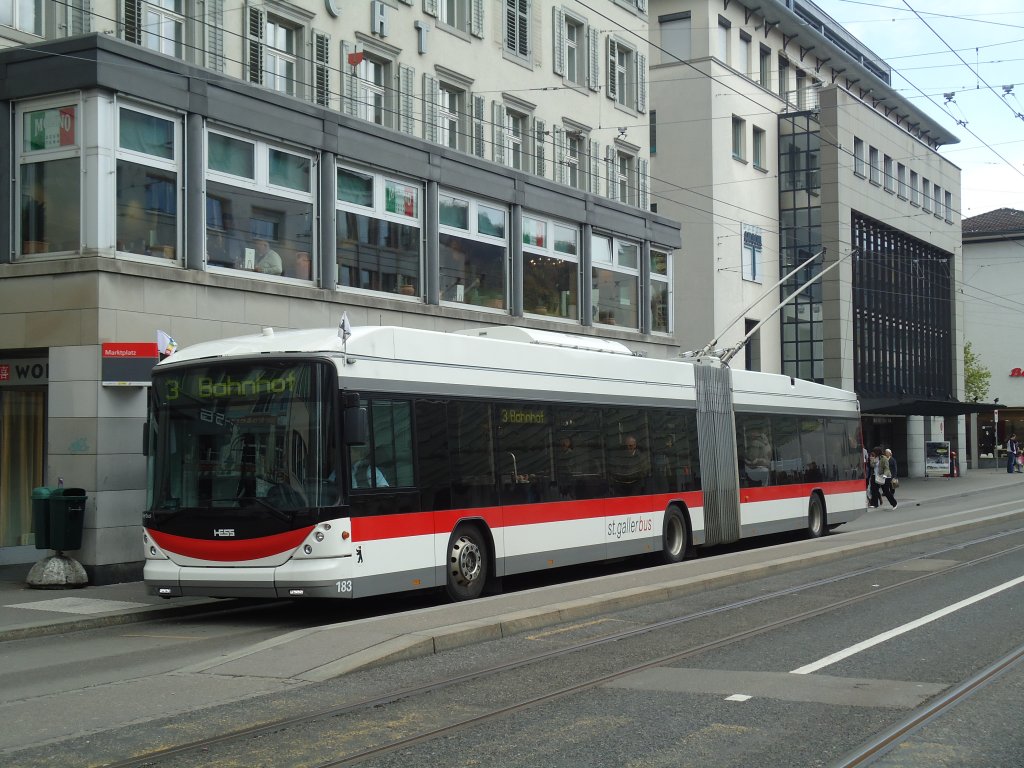 VBSG St. Gallen - Nr. 183 - Hess/Hess Gelenktrolleybus am 13. April 2011 in St. Gallen, Marktplatz