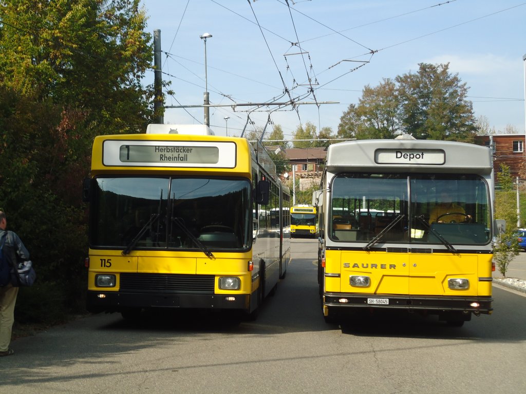 VBSH Schaffhausen - Nr. 115 - NAW/Hess Gelenktrolleybus + Wanner, Schleitheim - SH 58'045 - Saurer/Hess SH (ex VBSH Schaffhausen Nr. 40 + 19) am 25. September 2011 in Schaffhausen, Busdepot
