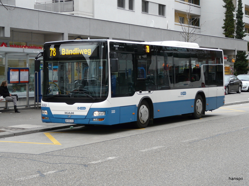 VBZ - MAN Lion`s City  Nr.333 ZH  594333 unterwegs auf der Linie 78 in Zrich Altstetten am 01.01.2013