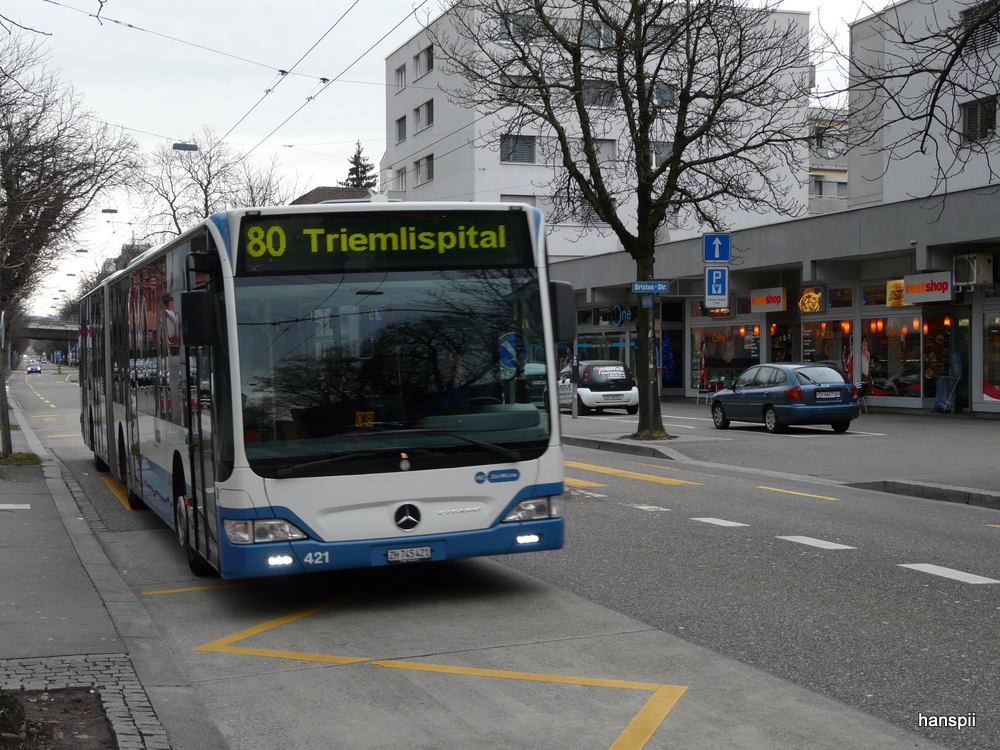 VBZ - Mercedes Citaro  Nr.421 ZH 745721 unterwegs auf der Linie 80 in Zrich Altstetten am 01.01.2013