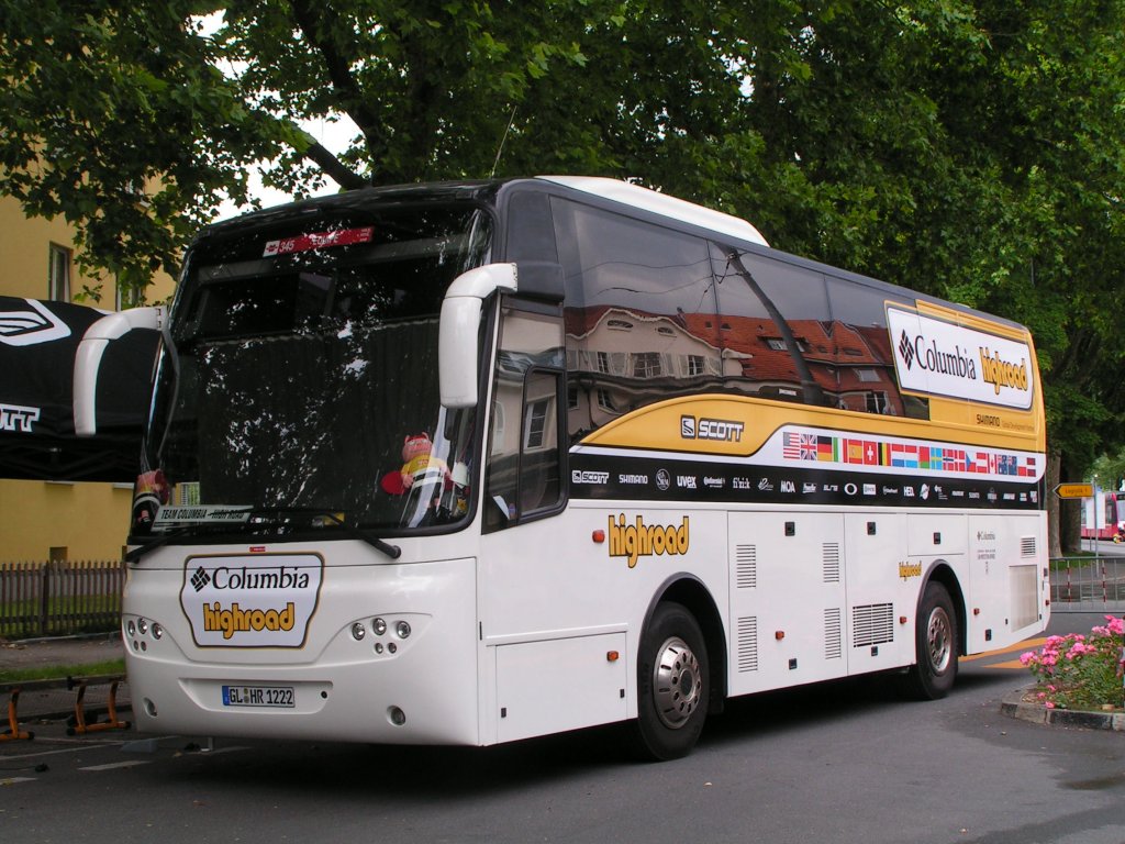 VDL Jonckheere, bus de l'quipe cycliste Highroad Columbia photographi au Tour de Suisse 2009