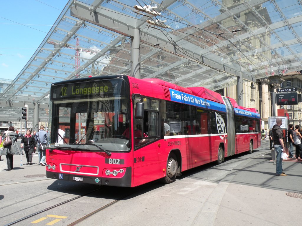 Volvo Bus mit der Betriebsnummer 802 auf der Linie 12 am Bahnhof Bern. Die Aufnahme stammt vom 04.06.2010.
