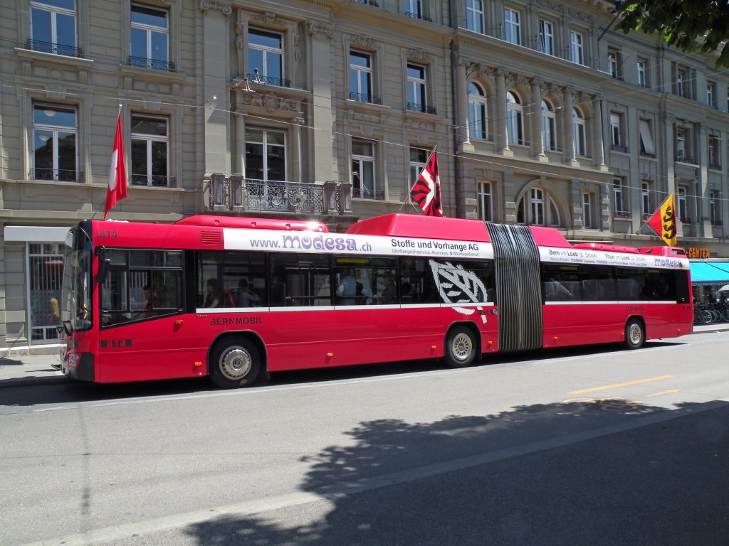 Volvo Bus mit der Betriebsnummer 814 auf der Linie 10 am Hirschengraben in Bern. Die Aufnahme stammt vom 18.05.2011.