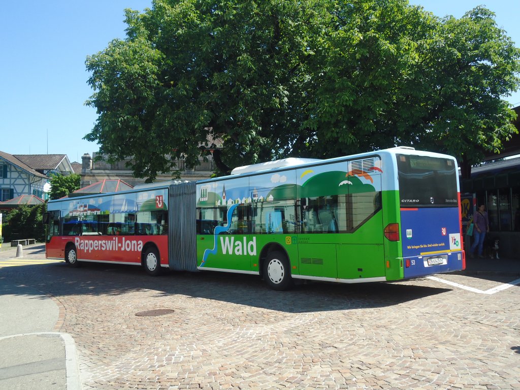 VZO Grningen - Nr. 53/ZH 634'253 - Mercedes Citaro am 16. Juni 2012 beim Bahnhof Wetzikon (mit Vollwerbung fr  Rapperswil-Jona + Wald )
