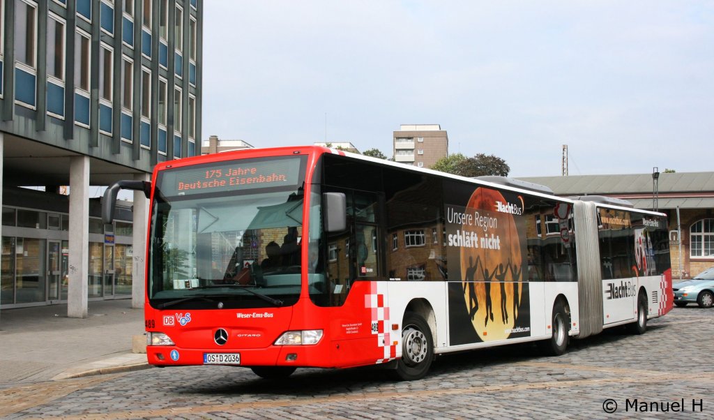 Weser Ems Bus 489 (OS D 2036) mit Werbung fr den Nachtbus.
Aufgenommen am HBF Osnabrck, 19.9.2010.