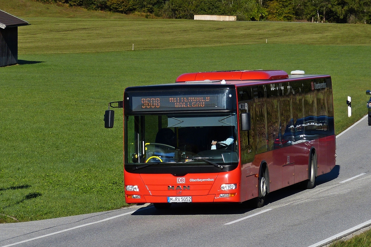. MAN Lion's Regio, DB Oberbayernbus, auf dem Weg nach Mittenwald, aufgenommen nahe Klais. Oktober 2015