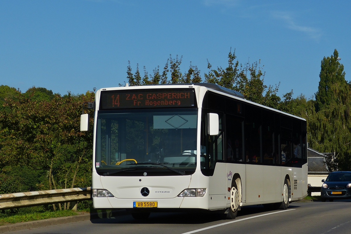 . VB 5580, am 23.09.2014 fhrt dieser Mercedes Benz Citaro der Firma Bollig als Lieniendienst in der Stadt Luxemburg. 